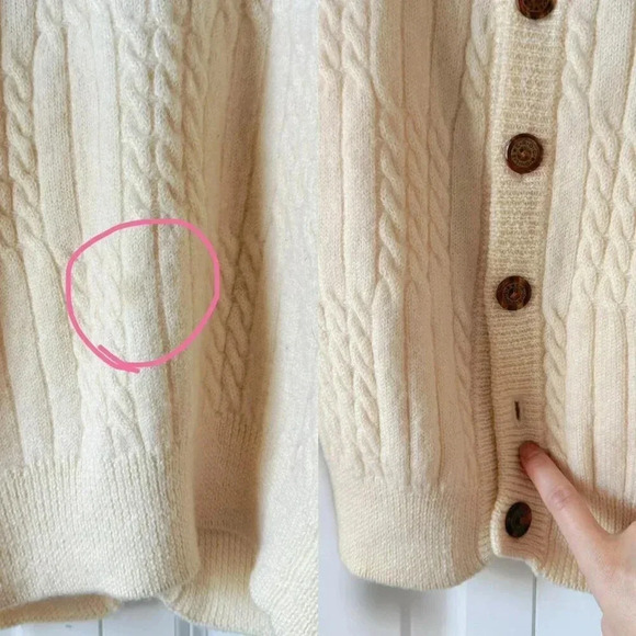 Vintage cream cable  knit Crocodile logo embroidered 100% soft wool cardigan - Picture 7 of 7